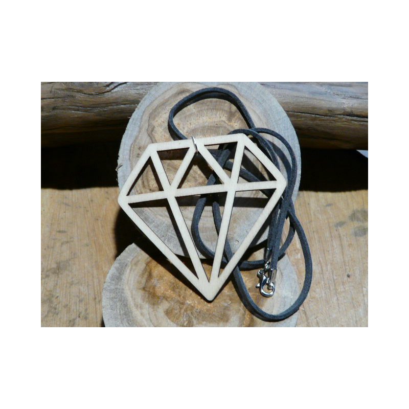 PENDENTIF DIAMANT EN BOIS ET CUIR